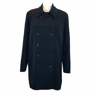 Jacqueline Ferrar size L black double breasted button front vintage trench coat